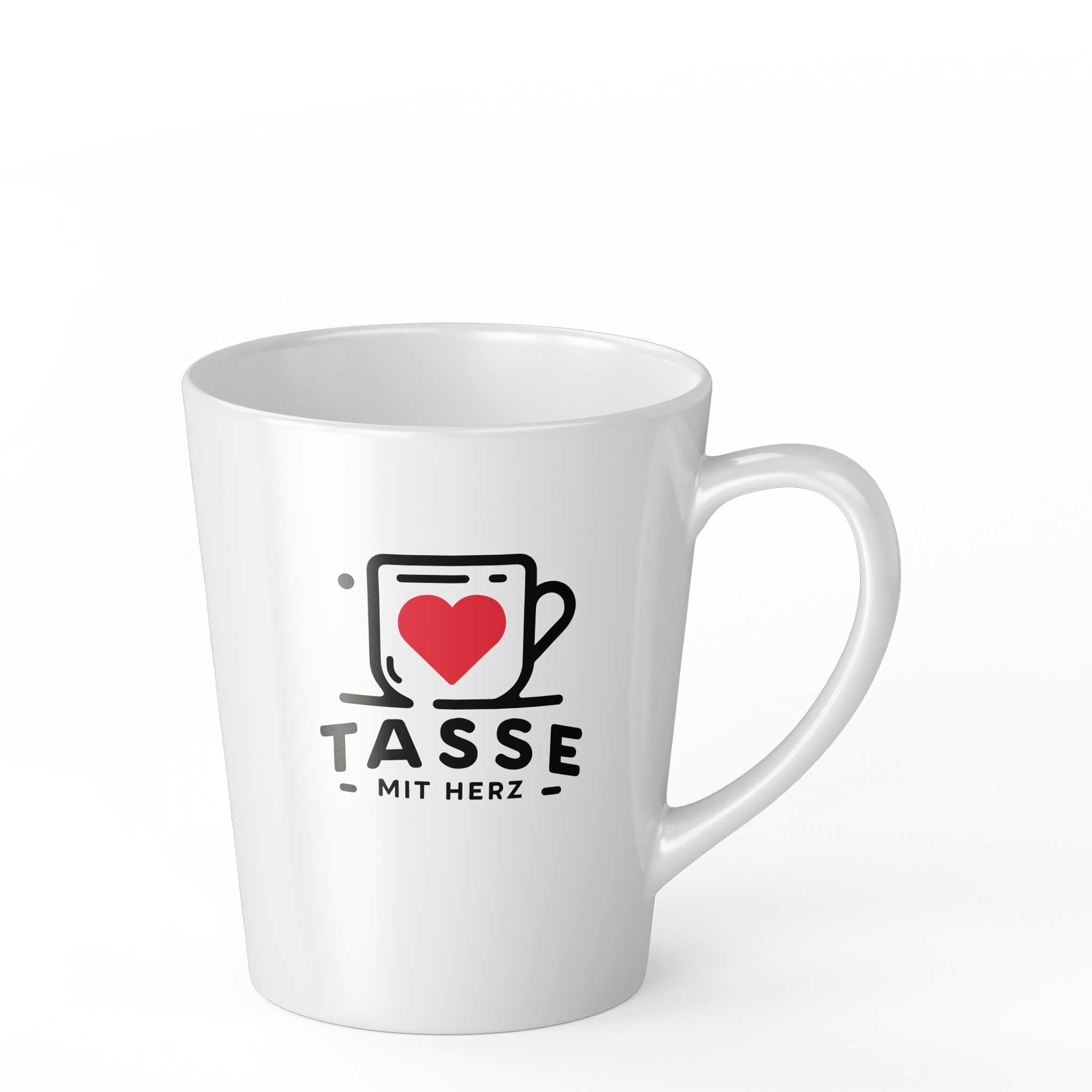 Weiße konische Fototasse (Kaffeebecher), personalisierbar mit Foto und Text