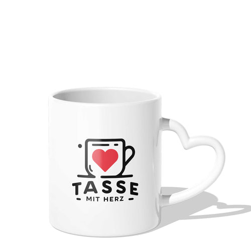 Weiße Fototasse mit Herzhenkel, personalisierbar mit Foto und Text