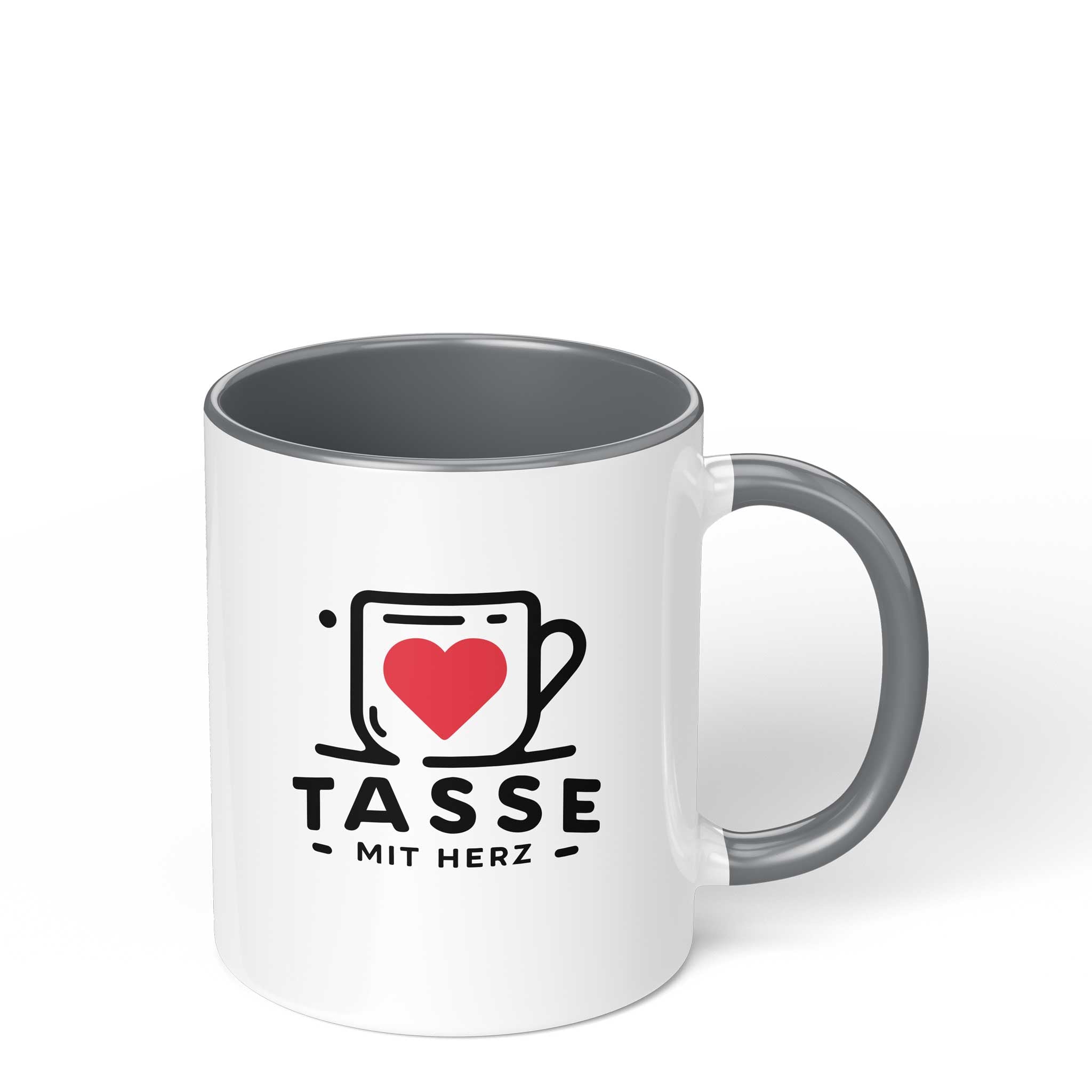 Weiße Fototasse mit grauer Innenseite und Henkel, personalisierbar mit Foto