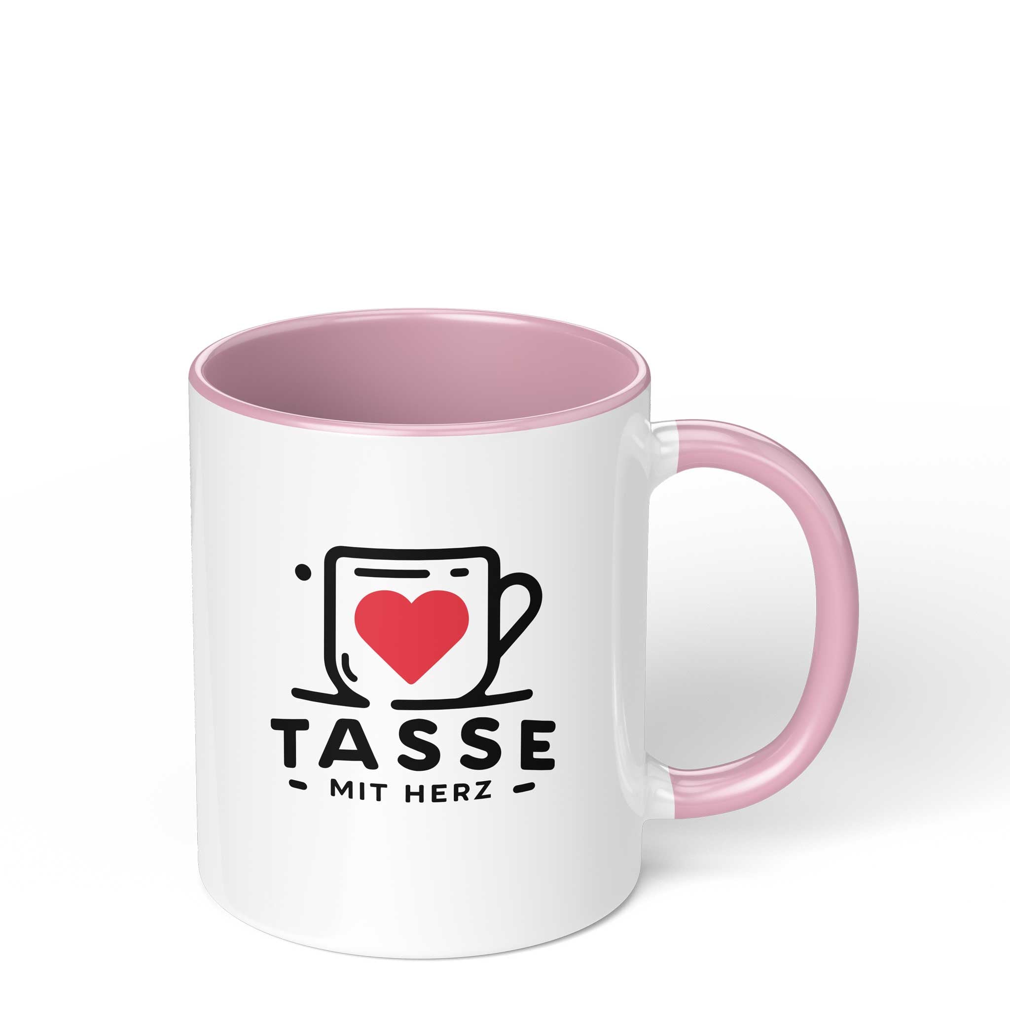 Weiße Fototasse mit rosa Innenseite und Henkel, personalisierbar mit Foto