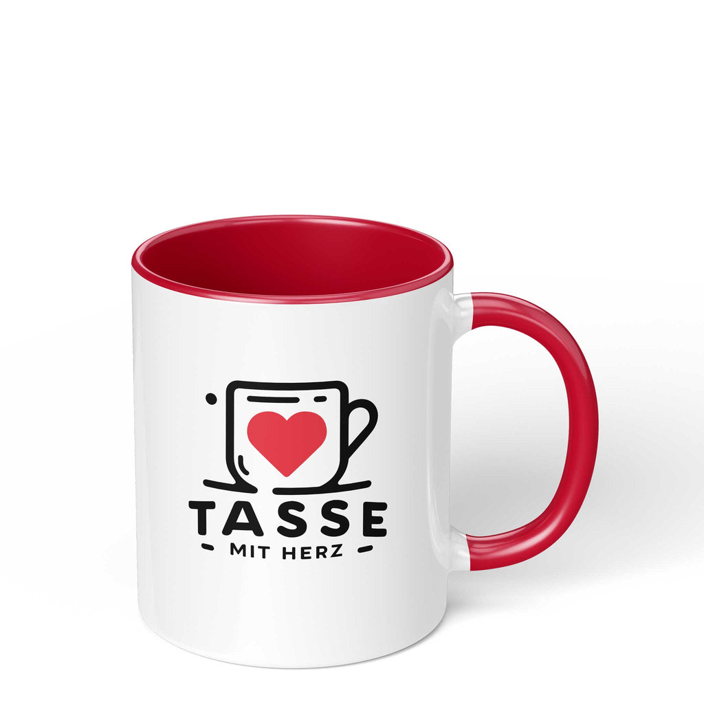 Weiße Fototasse mit roter Innenseite und Henkel, personalisierbar mit Foto