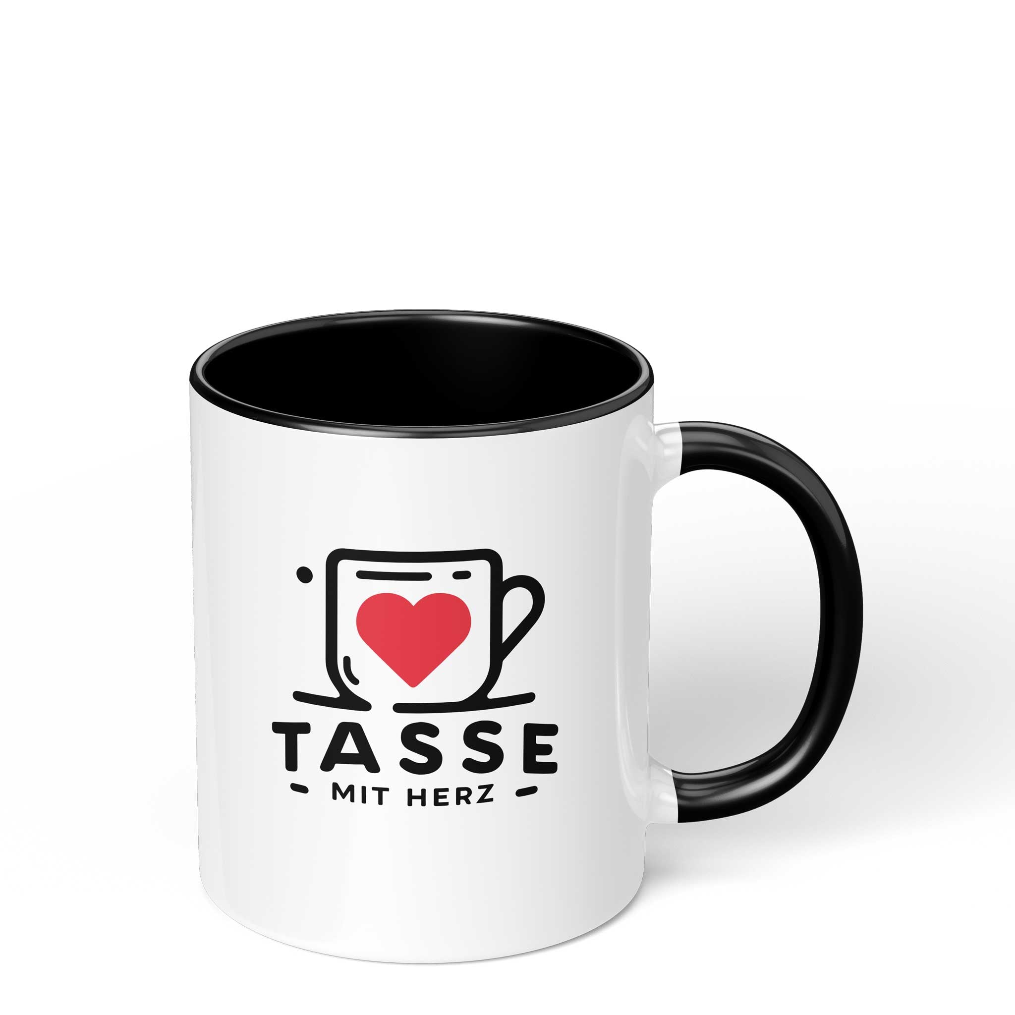 Weiße Fototasse mit schwarzer Innenseite und Henkel, personalisierbar mit Foto