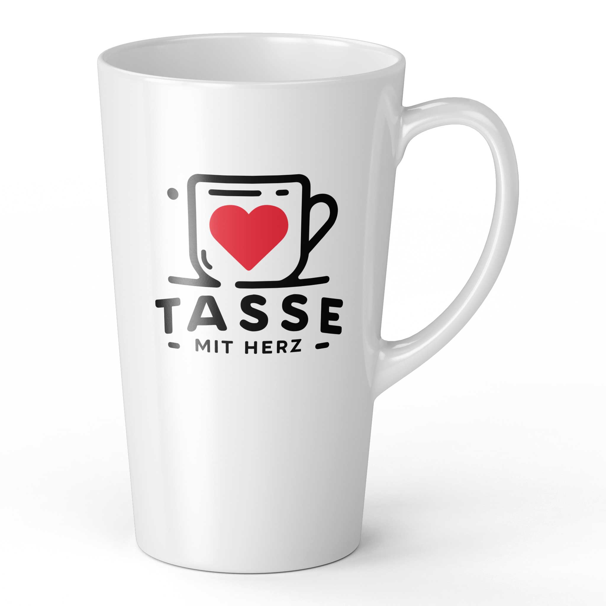 Weiße Latte-Macchiato-Fototasse XL mit Henkel, personalisierbar mit Foto und Text